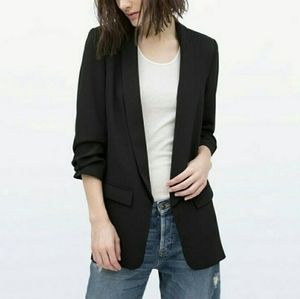 Zara Ruched Sleeve Black Blazer, XL